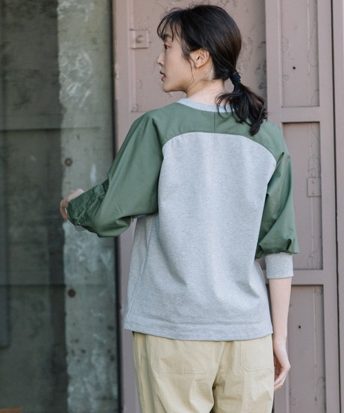 Munich（ミューニック）の「コットンジャージ×布帛パフスリーブＴシャツ（Tシャツ/カットソー・レディース・ホワイト/カーキ/グレー・FREE）」の10枚目の写真