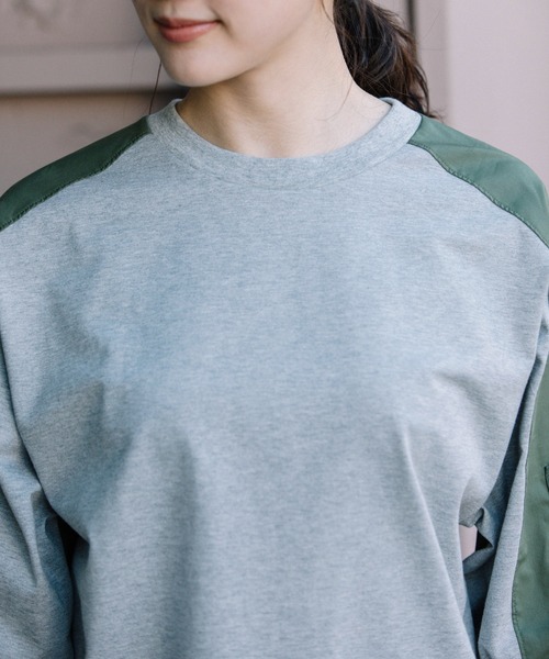 Munich（ミューニック）の「コットンジャージ×布帛パフスリーブＴシャツ（Tシャツ/カットソー・レディース・ホワイト/カーキ/グレー・FREE）」の12枚目の写真