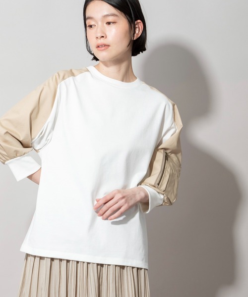 Munich（ミューニック）の「コットンジャージ×布帛パフスリーブＴシャツ（Tシャツ/カットソー・レディース・ホワイト/カーキ/グレー・FREE）」の20枚目の写真
