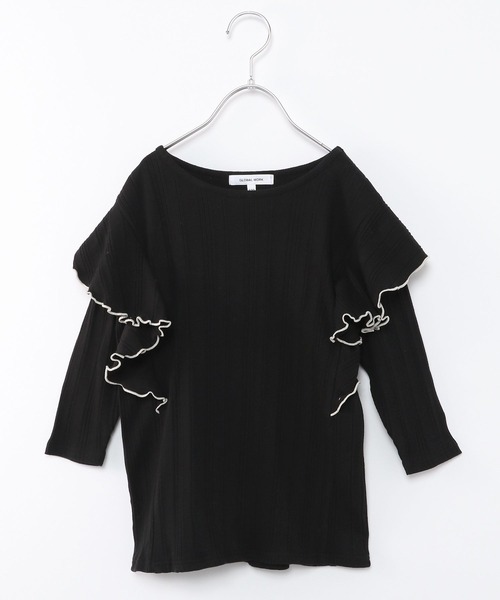 GLOBAL WORK（グローバルワーク）の「キッズ/ヘビロッTEE配色フリル/270461（シャツ/ブラウス・キッズ・ホワイト/ブラック/ライトイエロー・120cm/100cm/110cm/130cm/140cm/160cm/150cm）」の3枚目の写真