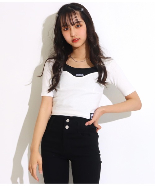 ANAP GｉRL（アナップガール）の「クロスブラトップ（キャミソール・キッズ・ベージュ/ブラック/ホワイト・XS/M/S）」の18枚目の写真