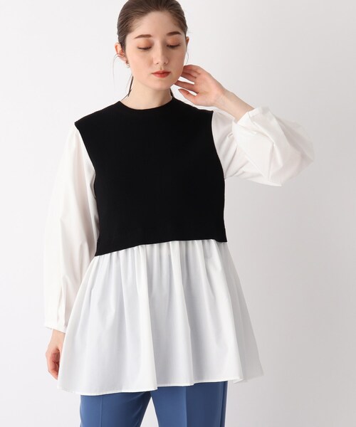 OPAQUE.CLIP（オペークドットクリップ）の「◆【C】ニットベストドッキングプルオーバー（ニット/セーター・レディース・ホワイト系/ブラック/ブルー・34/36/38/40）」の2枚目の写真