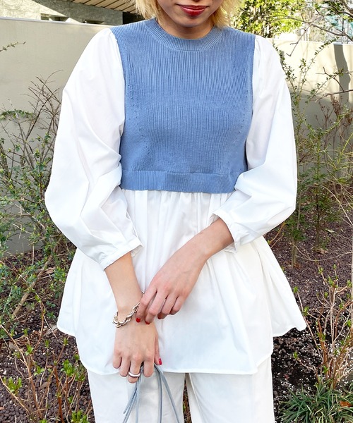 OPAQUE.CLIP（オペークドットクリップ）の「◆【C】ニットベストドッキングプルオーバー（ニット/セーター・レディース・ホワイト系/ブラック/ブルー・34/36/38/40）」の3枚目の写真