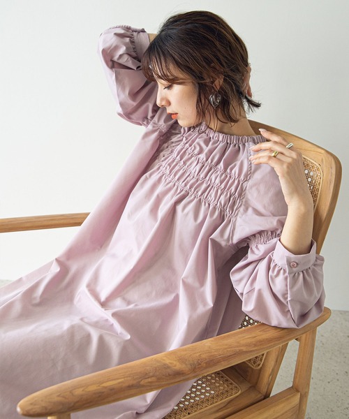 rectangle（レクタングル）の「シャーリングロングワンピース（ワンピース・レディース・ピンク/ブラック/オフホワイト・FREE）」の3枚目の写真