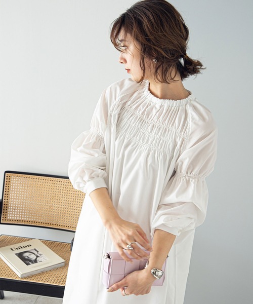 rectangle（レクタングル）の「シャーリングロングワンピース（ワンピース・レディース・ピンク/ブラック/オフホワイト・FREE）」の19枚目の写真