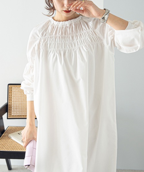 rectangle（レクタングル）の「シャーリングロングワンピース（ワンピース・レディース・ピンク/ブラック/オフホワイト・FREE）」の10枚目の写真