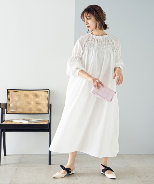 rectangle（レクタングル）の「シャーリングロングワンピース（ワンピース・レディース・ピンク/ブラック/オフホワイト・FREE）」の16枚目の写真