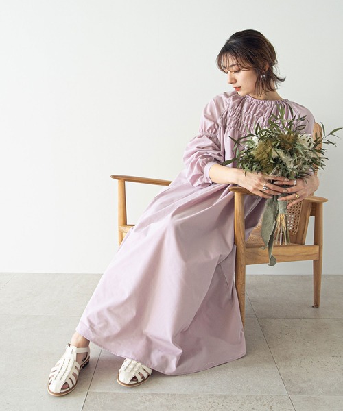 rectangle（レクタングル）の「シャーリングロングワンピース（ワンピース・レディース・ピンク/ブラック/オフホワイト・FREE）」の17枚目の写真