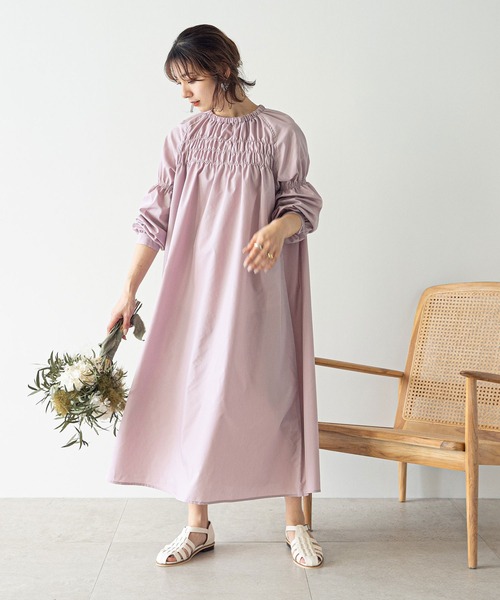 rectangle（レクタングル）の「シャーリングロングワンピース（ワンピース・レディース・ピンク/ブラック/オフホワイト・FREE）」の14枚目の写真