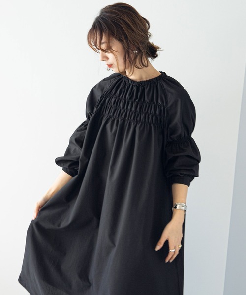 rectangle（レクタングル）の「シャーリングロングワンピース（ワンピース・レディース・ピンク/ブラック/オフホワイト・FREE）」の22枚目の写真