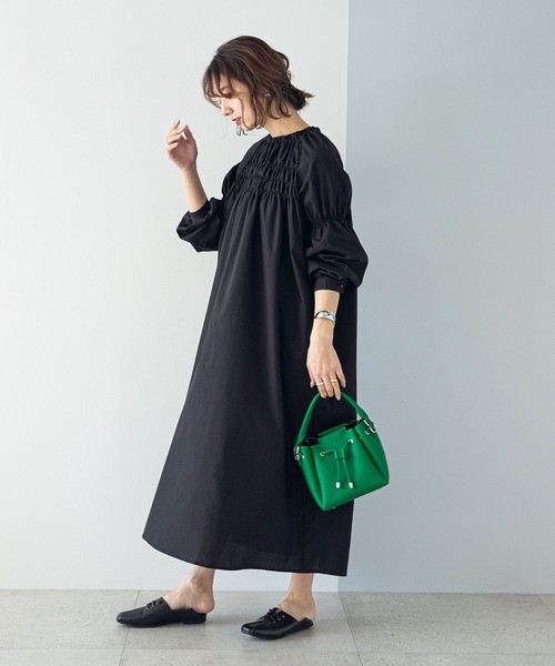 rectangle（レクタングル）の「シャーリングロングワンピース（ワンピース・レディース・ピンク/ブラック/オフホワイト・FREE）」の8枚目の写真