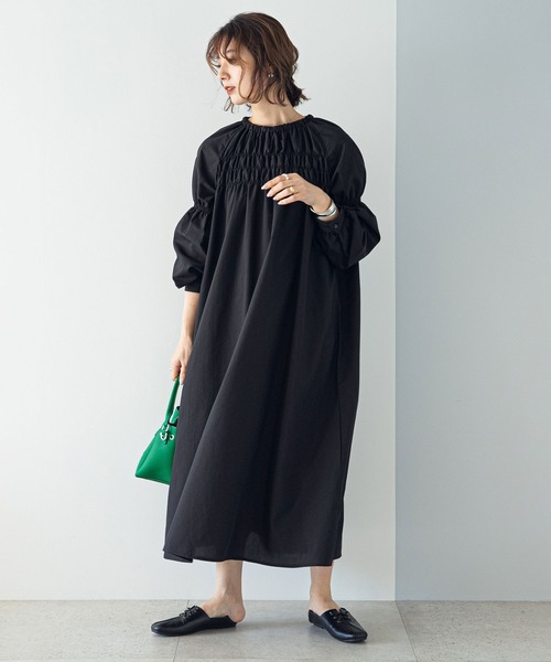 rectangle（レクタングル）の「シャーリングロングワンピース（ワンピース・レディース・ピンク/ブラック/オフホワイト・FREE）」の11枚目の写真