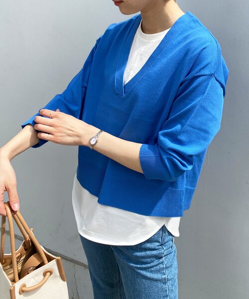 OPAQUE.CLIP（オペークドットクリップ）の「◆【3way】レイヤードVネックニット（その他トップス・レディース・オフホワイト/ブルー/ブラック/レモンイエロー・38/36/42/40）」の3枚目の写真