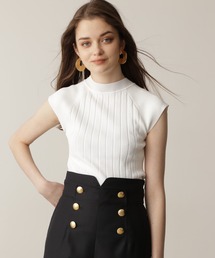 ◆モックネックリブニットトップス