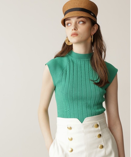 PINKY&DIANNE（ピンキーアンドダイアン）の「◆モックネックリブニットトップス（Tシャツ/カットソー・レディース・ホワイト/グリーン・38）」の2枚目の写真