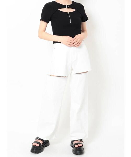 EVRIS（エヴリス）の「バックルデザイントップス（Tシャツ/カットソー・レディース・ホワイト/ブラック/グリーン・FREE）」の9枚目の写真