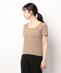 KOBE LETTUCE | スクエア/Uネック2wayマルチボーダーTシャツ(Tシャツ/カットソー)