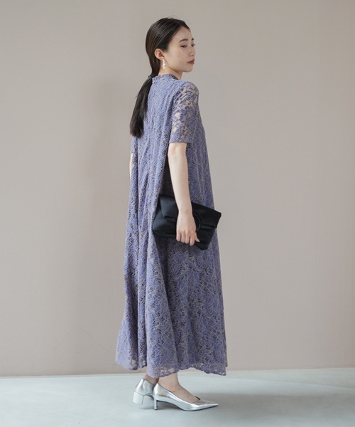 kaene(カエン)の「パイピングレースAラインドレス【結婚式 二次会 同窓会 成人式 パーティードレス】(ドレス・レディース・ネイビー/サックスブルー/ブルー・FREE)」の4枚目の写真