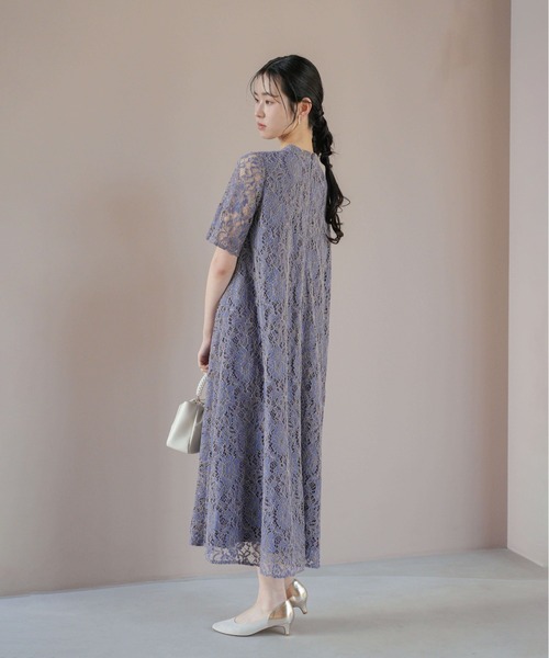 kaene(カエン)の「パイピングレースAラインドレス【結婚式 二次会 同窓会 成人式 パーティードレス】(ドレス・レディース・ネイビー/サックスブルー/ブルー・FREE)」の9枚目の写真