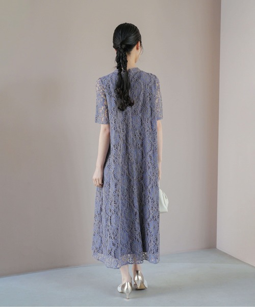 kaene(カエン)の「パイピングレースAラインドレス【結婚式 二次会 同窓会 成人式 パーティードレス】(ドレス・レディース・ネイビー/サックスブルー/ブルー・FREE)」の8枚目の写真