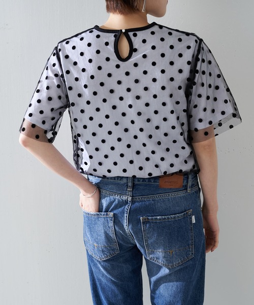 極美品 ビアズリー ドット柄刺繍 Tシャツ 黒地×白ドット ゆったり ゆるだぼ 極美品 ビアズリー ドット柄刺繍 Tシャツ 黒地×白ドット