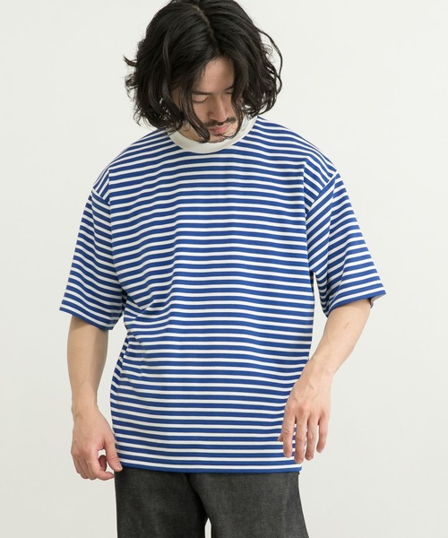 URBAN RESEARCH（アーバンリサーチ）の「ストレッチボーダーTシャツ（Tシャツ/カットソー・メンズ・ライトブルー/ブラック/ブルー/グリーン・SMALL/MEDIUM/LARGE/X-LARGE）」の7枚目の写真