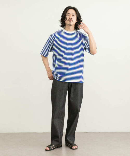 URBAN RESEARCH（アーバンリサーチ）の「ストレッチボーダーTシャツ（Tシャツ/カットソー・メンズ・ライトブルー/ブラック/ブルー/グリーン・SMALL/MEDIUM/LARGE/X-LARGE）」の5枚目の写真