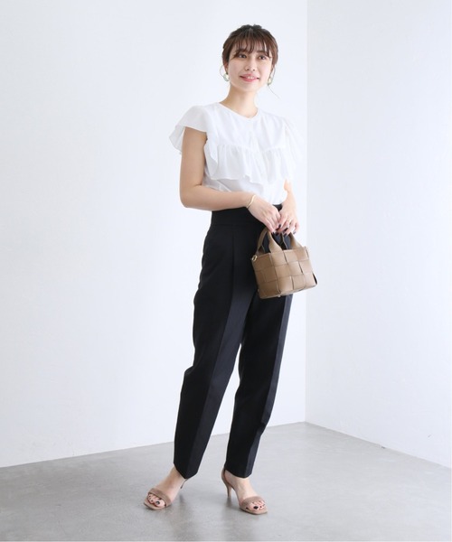 新品　La TOTALITE C/Nツイルリボンツキタックパンツ　ハイウエスト 新品 La TOTALITE C/Nツイルリボンツキタックパンツ ハイ