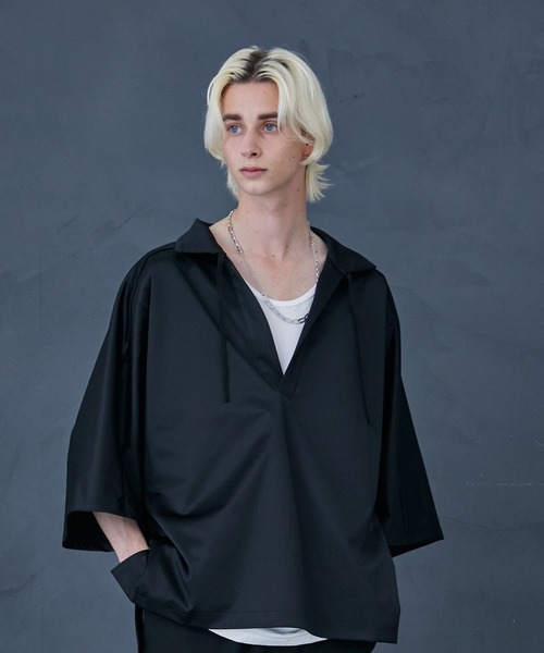 PUBLIC TOKYO（パブリックトウキョウ）の「スキッパースタンドプルオｰバー（シャツ/ブラウス・メンズ・ブラック/カーキ・FREE）」の12枚目の写真