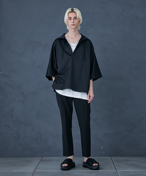 PUBLIC TOKYO（パブリックトウキョウ）の「スキッパースタンドプルオｰバー（シャツ/ブラウス・メンズ・ブラック/カーキ・FREE）」の22枚目の写真