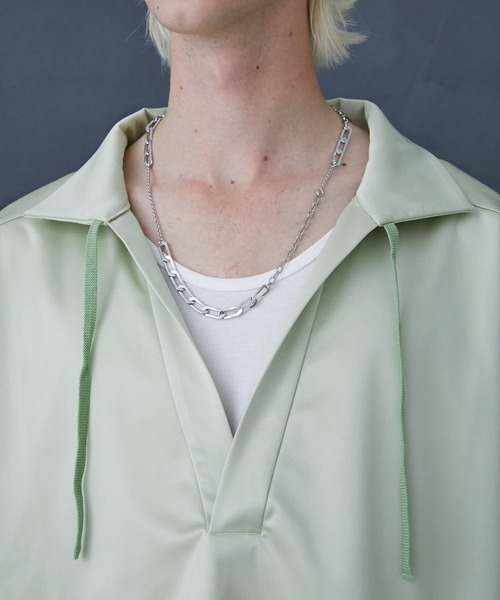 PUBLIC TOKYO（パブリックトウキョウ）の「スキッパースタンドプルオｰバー（シャツ/ブラウス・メンズ・ブラック/カーキ・FREE）」の21枚目の写真