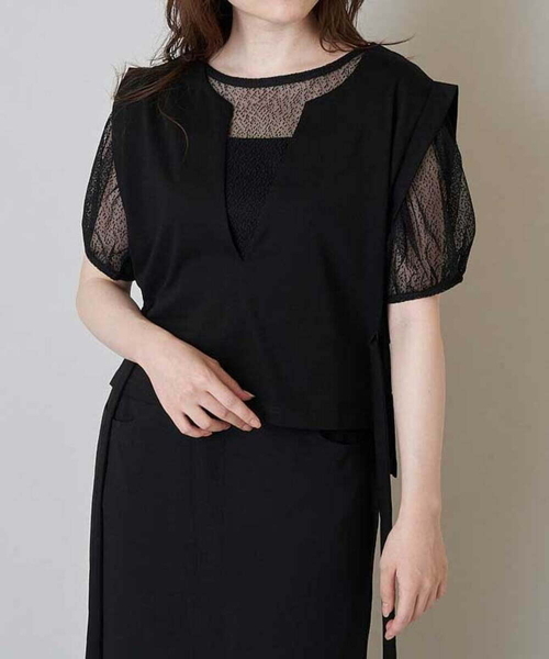 A de a.v.v（アードアー・ヴェ・ヴェ）の「ベスト＆チュールブラウスアンサンブル（Tシャツ/カットソー・レディース・ブラック/ホワイト・36/38）」の2枚目の写真