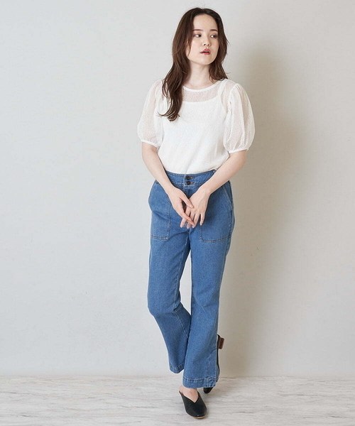 A de a.v.v（アードアー・ヴェ・ヴェ）の「ベスト＆チュールブラウスアンサンブル（Tシャツ/カットソー・レディース・ブラック/ホワイト・36/38）」の6枚目の写真