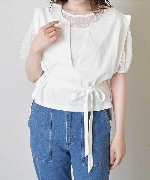 A de a.v.v（アードアー・ヴェ・ヴェ）の「ベスト＆チュールブラウスアンサンブル（Tシャツ/カットソー・レディース・ブラック/ホワイト・36/38）」の16枚目の写真