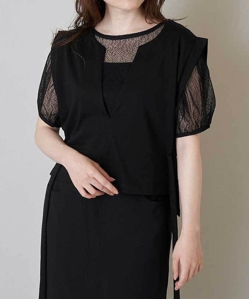 A de a.v.v（アードアー・ヴェ・ヴェ）の「ベスト＆チュールブラウスアンサンブル（Tシャツ/カットソー・レディース・ブラック/ホワイト・36/38）」の18枚目の写真