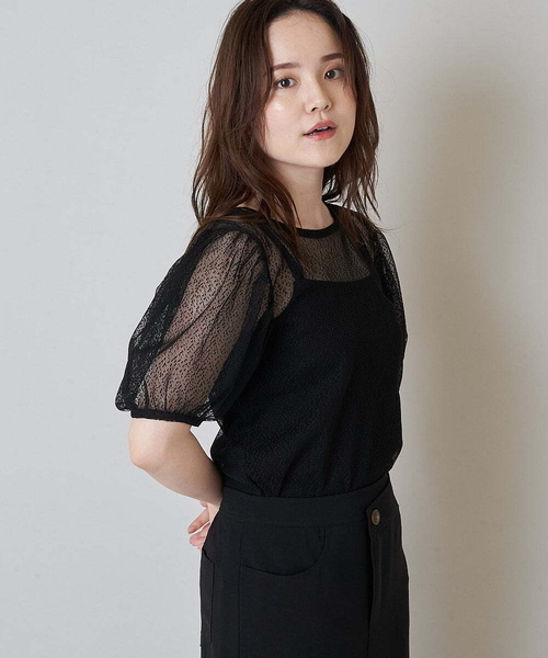 A de a.v.v（アードアー・ヴェ・ヴェ）の「ベスト＆チュールブラウスアンサンブル（Tシャツ/カットソー・レディース・ブラック/ホワイト・36/38）」の19枚目の写真