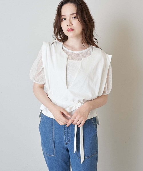 A de a.v.v（アードアー・ヴェ・ヴェ）の「ベスト＆チュールブラウスアンサンブル（Tシャツ/カットソー・レディース・ブラック/ホワイト・36/38）」の20枚目の写真