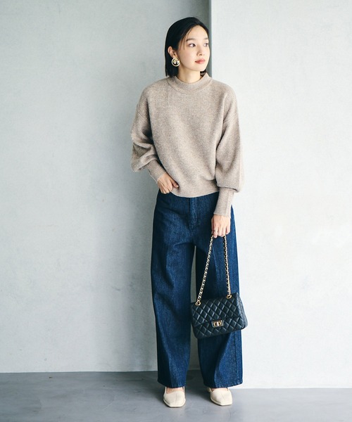 VIS（ビス）の「【洗える】ミドルゲージメランジ畦ハイネックニット
