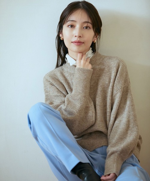 VIS（ビス）の「【洗える】ミドルゲージメランジ畦ハイネックニット