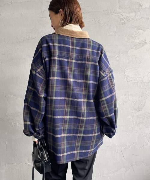 UNIVERSAL OVERALL（ユニバーサルオーバーオール）の「[UNIVERSAL OVERALL/ユニバーサルオーバーオール] 別注 オーバーサイズ チェックネルシャツジャケット（シャツ/ブラウス・レディース・ベージュ/ネイビー/アイボリー・M/L）」の9枚目の写真