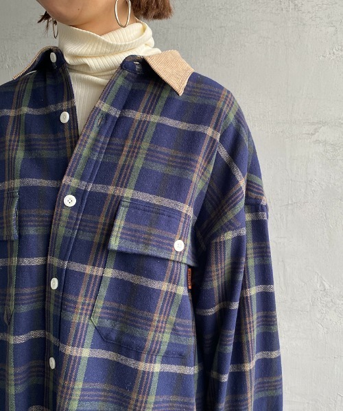 UNIVERSAL OVERALL（ユニバーサルオーバーオール）の「[UNIVERSAL OVERALL/ユニバーサルオーバーオール] 別注 オーバーサイズ チェックネルシャツジャケット（シャツ/ブラウス・レディース・ベージュ/ネイビー/アイボリー・M/L）」の18枚目の写真