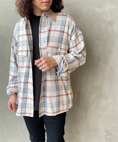 UNIVERSAL OVERALL（ユニバーサルオーバーオール）の「[UNIVERSAL OVERALL/ユニバーサルオーバーオール] 別注 オーバーサイズ チェックネルシャツジャケット（シャツ/ブラウス・レディース・ベージュ/ネイビー/アイボリー・M/L）」の6枚目の写真