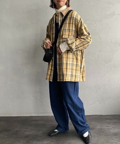 UNIVERSAL OVERALL（ユニバーサルオーバーオール）の「[UNIVERSAL OVERALL/ユニバーサルオーバーオール] 別注 オーバーサイズ チェックネルシャツジャケット（シャツ/ブラウス・レディース・ベージュ/ネイビー/アイボリー・M/L）」の16枚目の写真