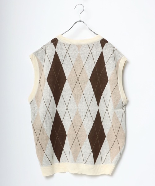 Salong hameu（サロン ハミュー）の「ビッグシルエット チェック柄Vネックニットベスト（ベスト・メンズ・ホワイト系その他/ブラック系その他/ブラウン系その他/ベージュ系その他・M/L）」の5枚目の写真