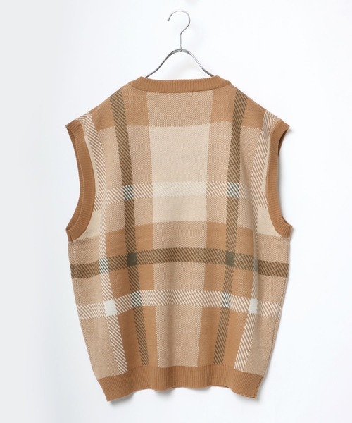 Salong hameu（サロン ハミュー）の「ビッグシルエット チェック柄Vネックニットベスト（ベスト・メンズ・ホワイト系その他/ブラック系その他/ブラウン系その他/ベージュ系その他・M/L）」の8枚目の写真