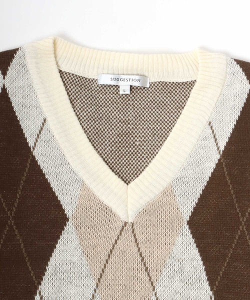 Salong hameu（サロン ハミュー）の「ビッグシルエット チェック柄Vネックニットベスト（ベスト・メンズ・ホワイト系その他/ブラック系その他/ブラウン系その他/ベージュ系その他・M/L）」の9枚目の写真