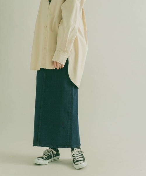 FORK&SPOON（フォークアンドスプーン）の「FORK&SPOON　オーガニックコットンデニムストレートスカート（スカート・レディース・ブルー系その他/ワンウォッシュ・1/2）」の7枚目の写真