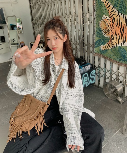 Jewelobe（ジュエローブ）の「ツイードルーズCPOジャケット（ブルゾン・レディース・オフホワイト・FREE）」の18枚目の写真