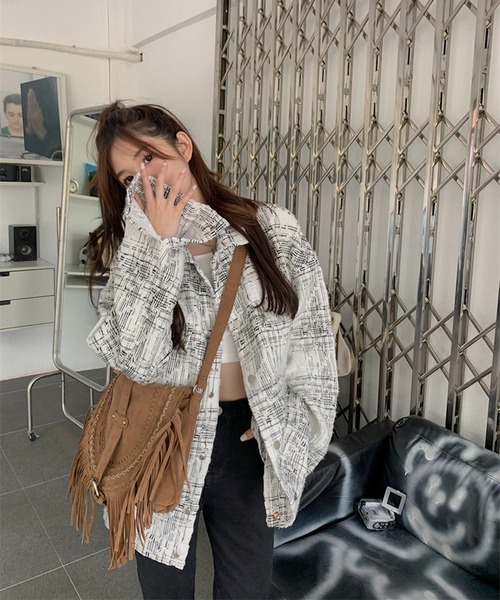 Jewelobe（ジュエローブ）の「ツイードルーズCPOジャケット（ブルゾン・レディース・オフホワイト・FREE）」の12枚目の写真