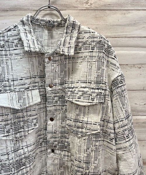 Jewelobe（ジュエローブ）の「ツイードルーズCPOジャケット（ブルゾン・レディース・オフホワイト・FREE）」の3枚目の写真